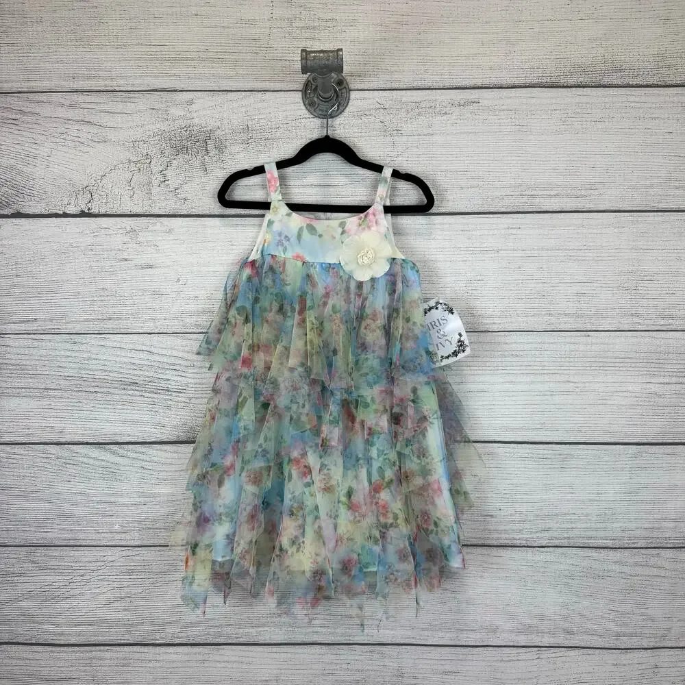 Iris & Ivy Girls Spring Easter Colorful Cascade Floral Tiered Party Dress Size 6